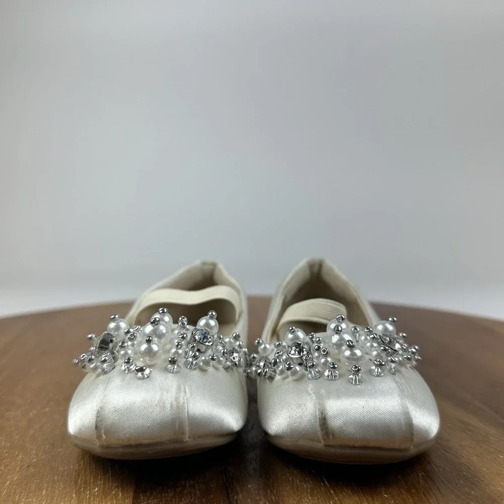 Little Kids Girls Dream Pairs Ivory Satin Beaded Mary Jane Ballet Flats Size 7 C